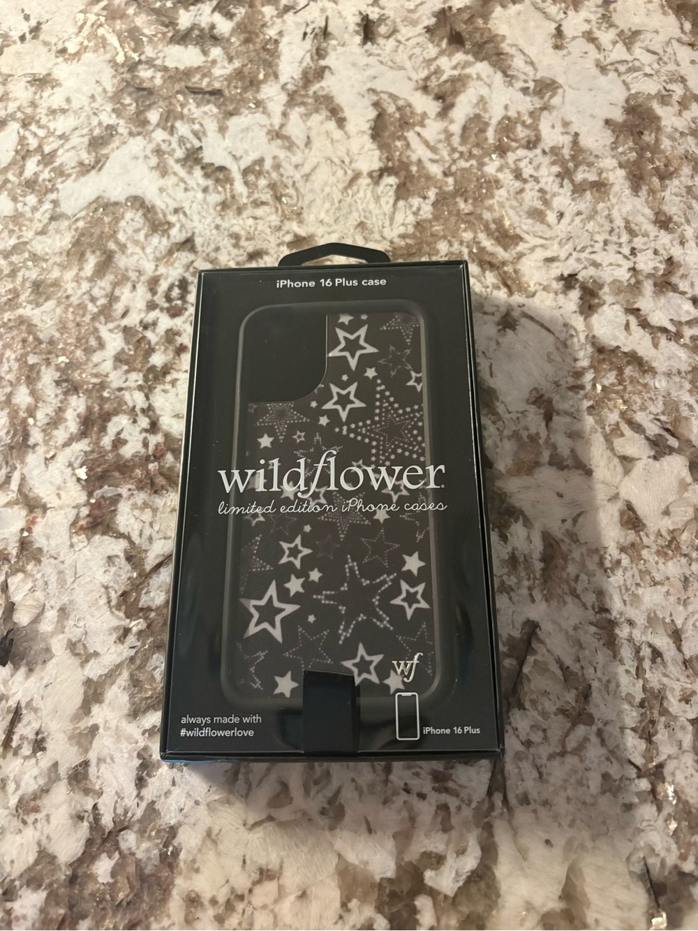 Wildflowers Black iPhone 16 Plus Case with White Star Design
